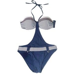 Balneaire Paris Beachwear Red White & Blue Nautical Monokini Size 12 Retro Pinup